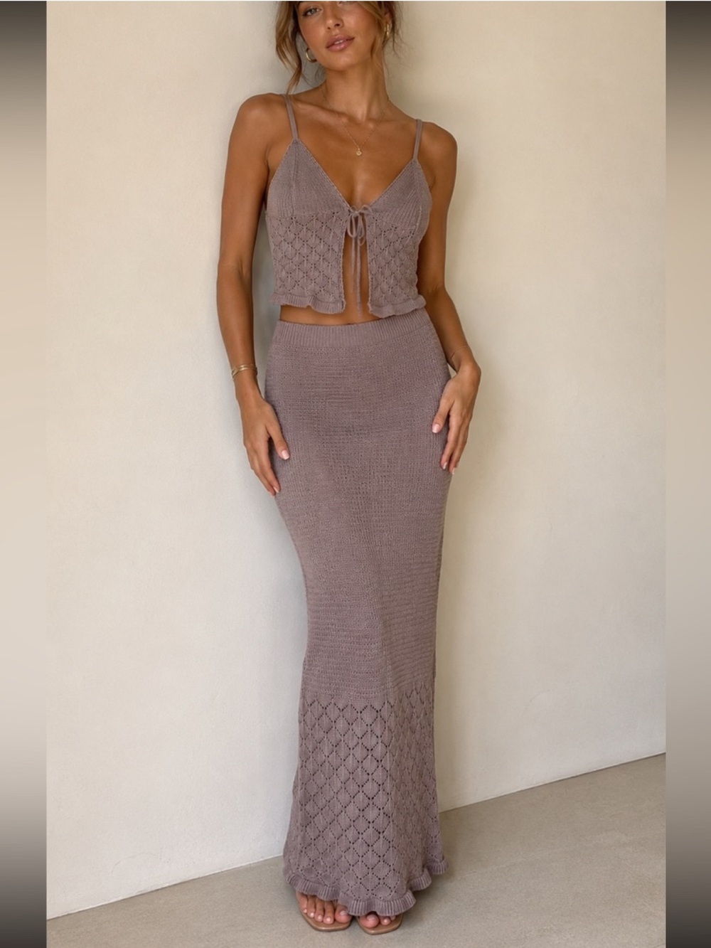 Olive & Oak Light Light Blue Crochet Knit Skirt Set